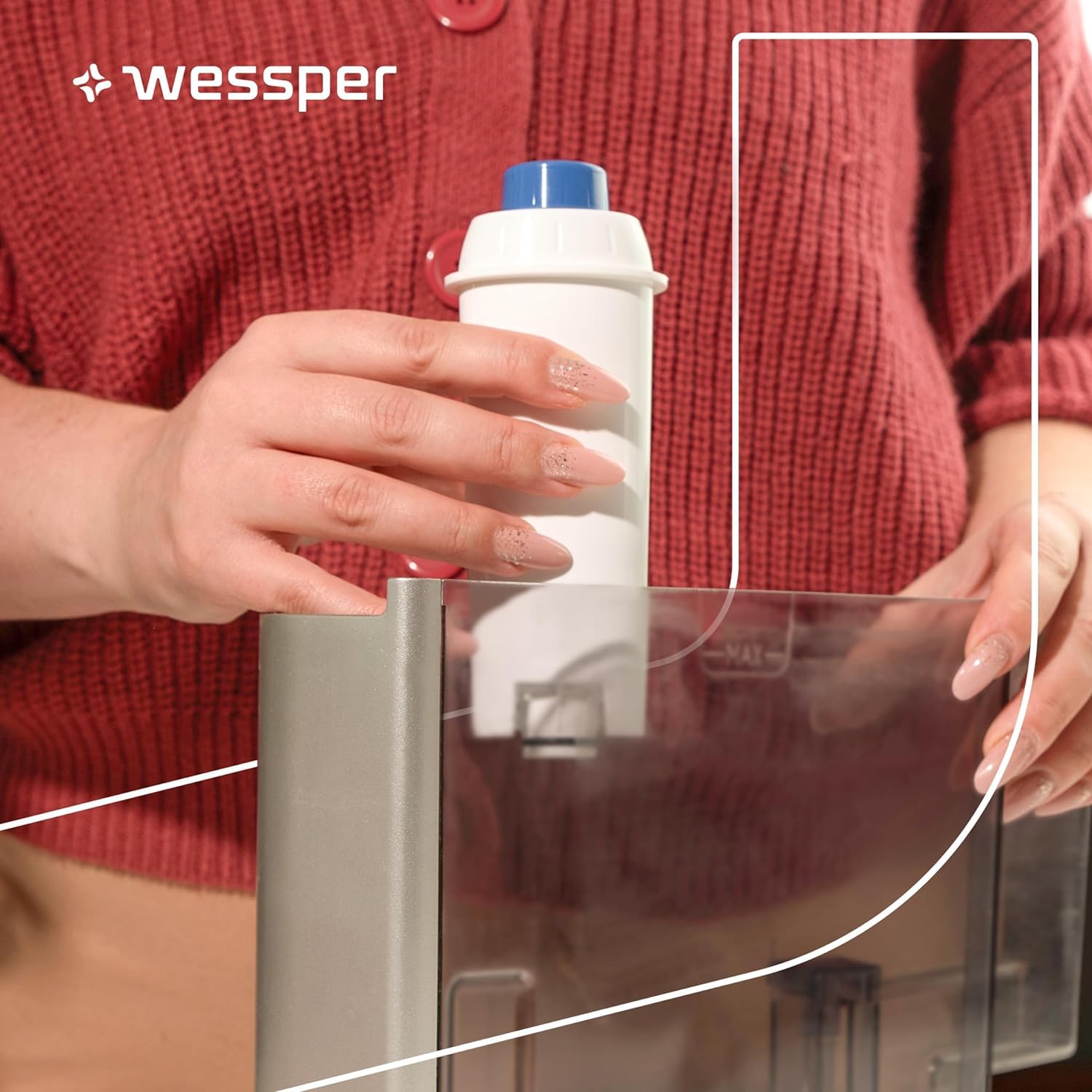 Wessper Filtro Agua para Cafetera Automatica, Filtro Cafetera Delonghi DLSC002, SER3017, ECAM, ESAM, ETAM, SECAM, Serie S, Filtro Carbon Activado para Cafetera - 6 Unitades