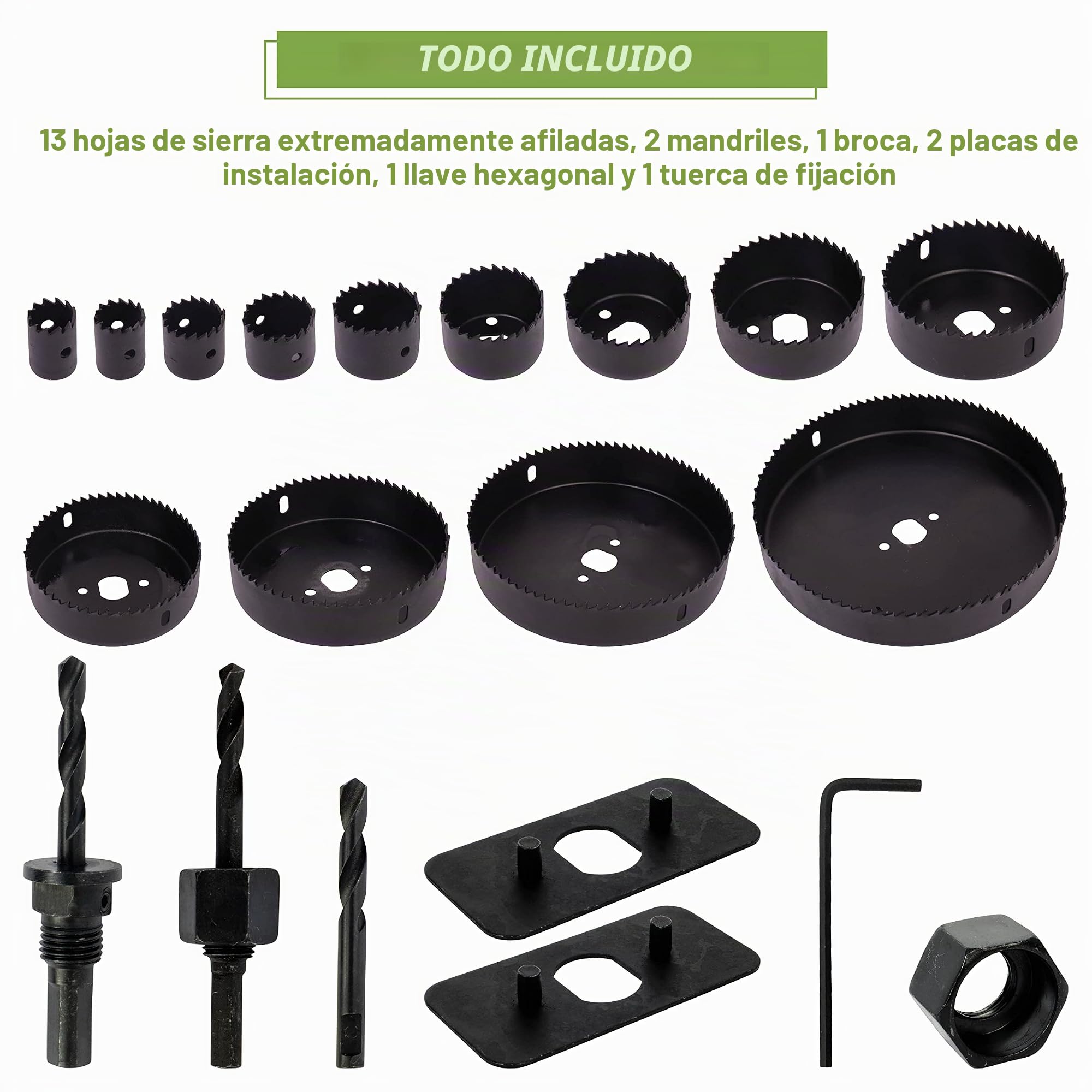 BLOSTM Coronas para Madera y Plástico PVC 21PCS - 19mm a 152mm Sierra de Corona, 2 Mandriles, 2 Taladros, 1 Llave Allen, 1 Placa de Montaje y 1 Caja de Almacenamiento - 21PCS