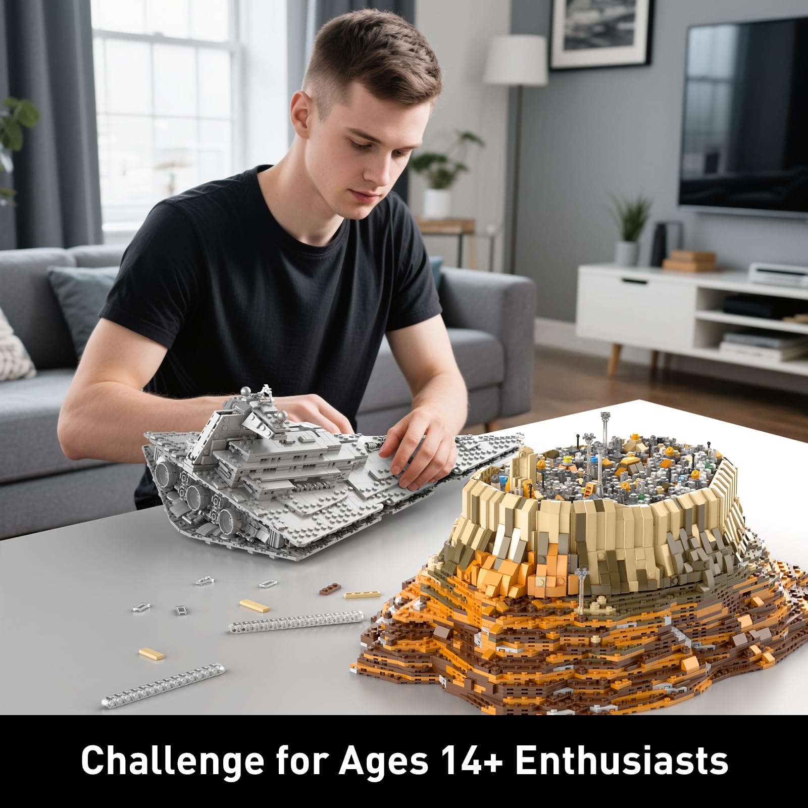 Großes schwebendes Raumschiff-Science-Fiction-Bauset, 5162-teiliger Bausatz für Fortgeschrittene für Erwachsene ab 14 Jahren, detailliertes Stadtdiorama-Display, Sammlergeschenk JG007