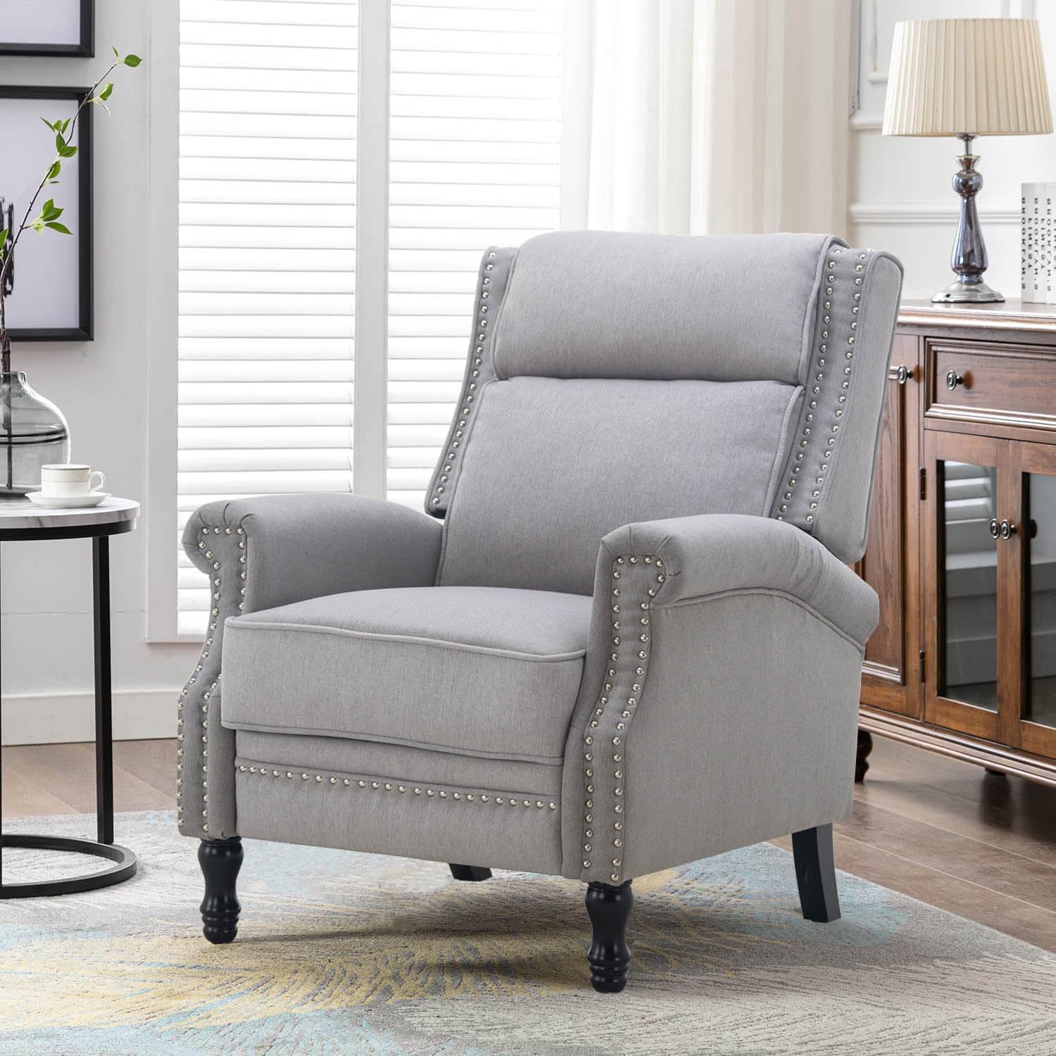 Altrobene Modern Accent Chair, Push Back Recliner Chair, Wingback Arm Chair for Living Room/Bedroom/Small Spaces, Grey