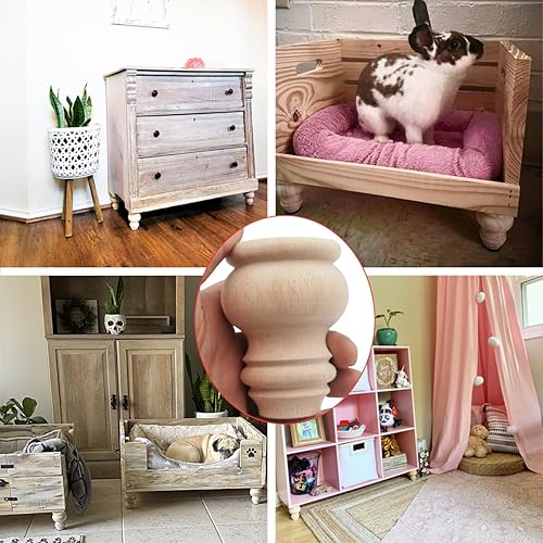 Miniatura 4 de Patas de madera maciza de 3 pulgadas de alto, para moño, sin terminar, para armario, sofá, otomano, soporte de TV, sofá biplaza, juego de 4