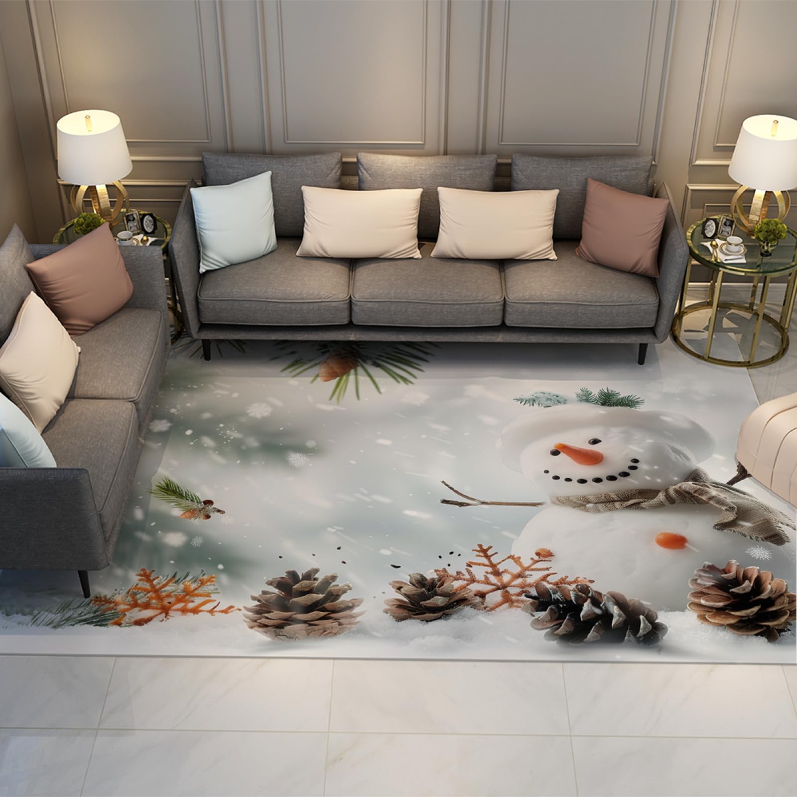 Grand tapis bonhomme de neige pour réchauffer le sol du salon en hiver