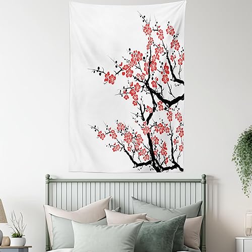 Miniatura 5 de Ambesonne Tapiz asiático, flores de ciruelo, primavera japonesa, festival tradicional, impresión de celebración de temporada, colgante de pared