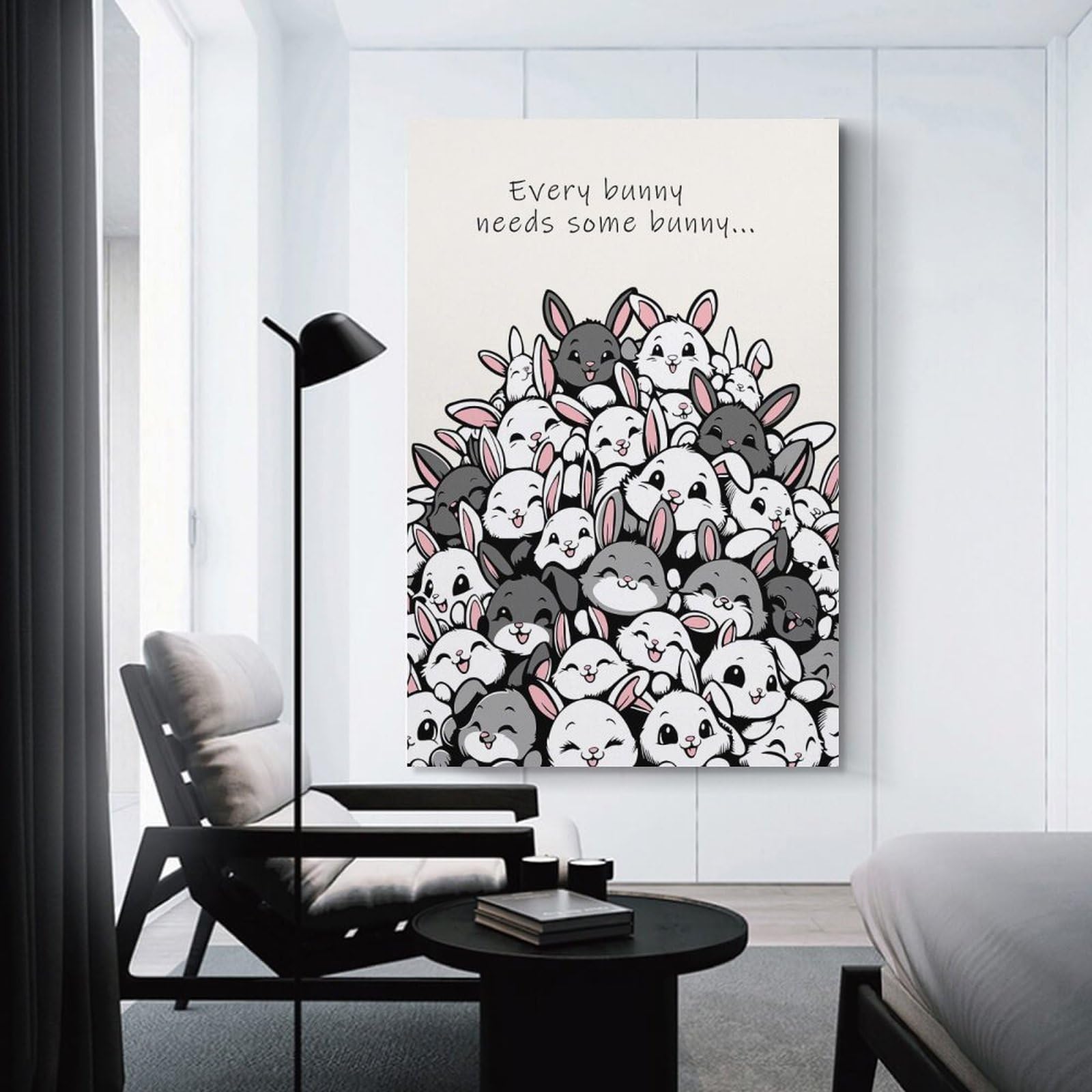 Junmoney Canvas Wall Decor Every Bunny Needs Some Bunny, 24x36inch(60x90cm), for Flats, Guest Rooms Or Compact Rooms, A Simple Refresh for Blank Walls