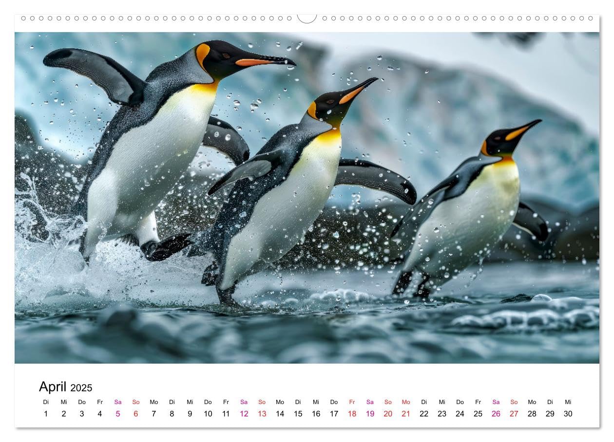 Maritim pur - Pinguine (hochwertiger Premium Wandkalender 2025 DIN A2 quer), Kunstdruck in Hochglanz: Im Wasser elegant und geschickt –an Land ungelenk (CALVENDO Tiere)