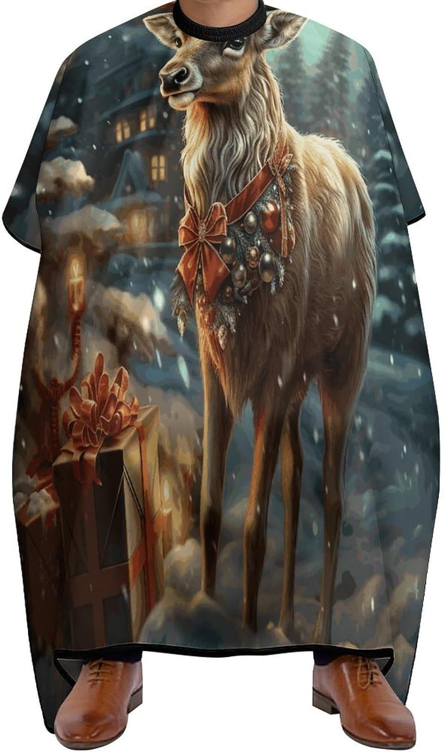 Christmas Gift Reindeer Apron for Women Men,Barber Cape with Adjustable Snap Closure,Hair Cutting Cape,66.9 X 56.7 Inches for Hair Dye, Comb-out, Styling, Shampoo