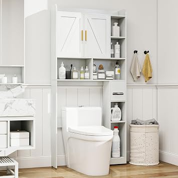 Farmhouse Over the Toilet Storage Cabinet with 2 Doors & 7 Shelves