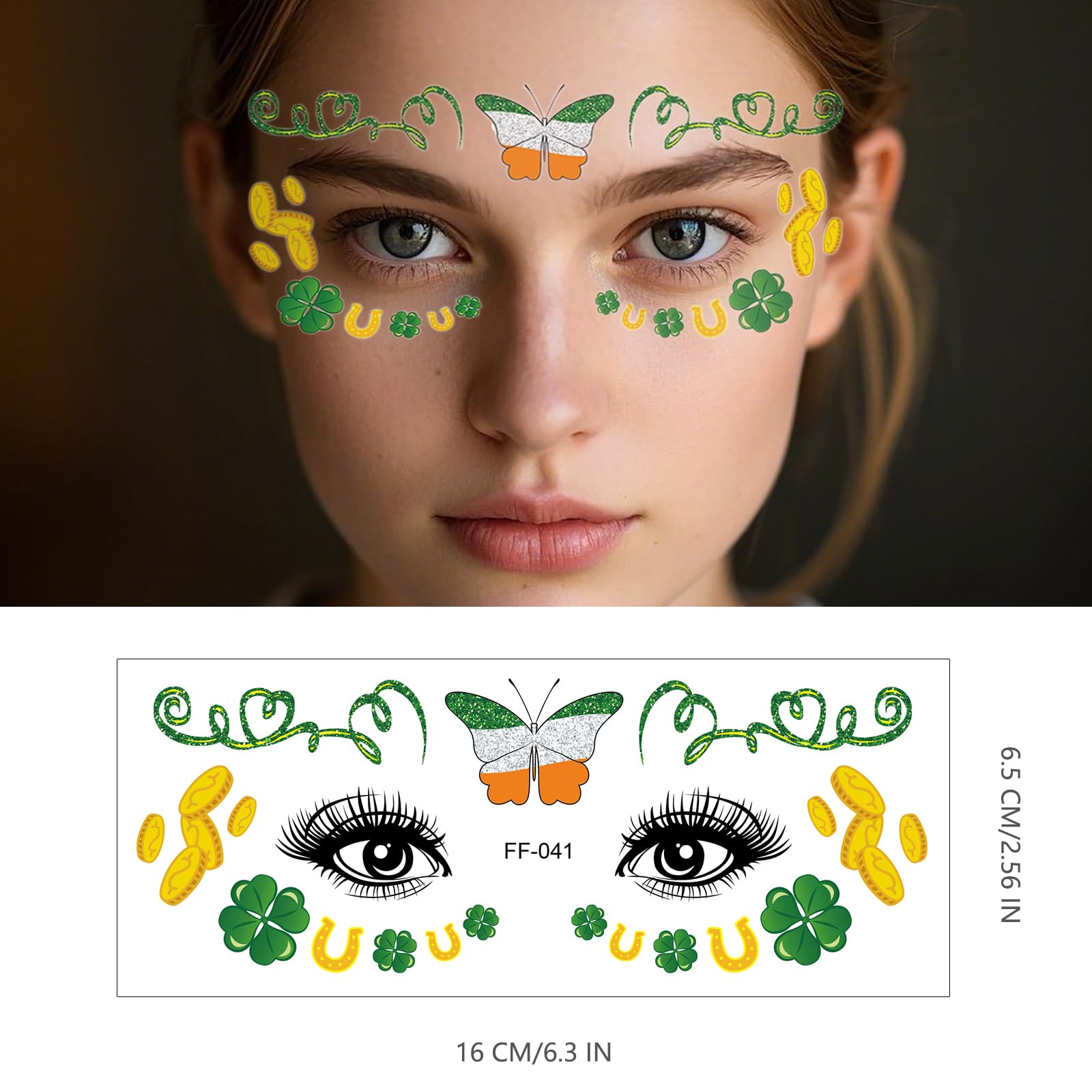 10 Pcs St Patricks Day Tattoos, St Patricks Day Shamrock Tattoo Face Stickers St. Patrick's Day Temporary Clover Tattoos Sticker, Irish Green Party Face Art Stickers for Party (St. Patrick's, 10pcs) - Image 4