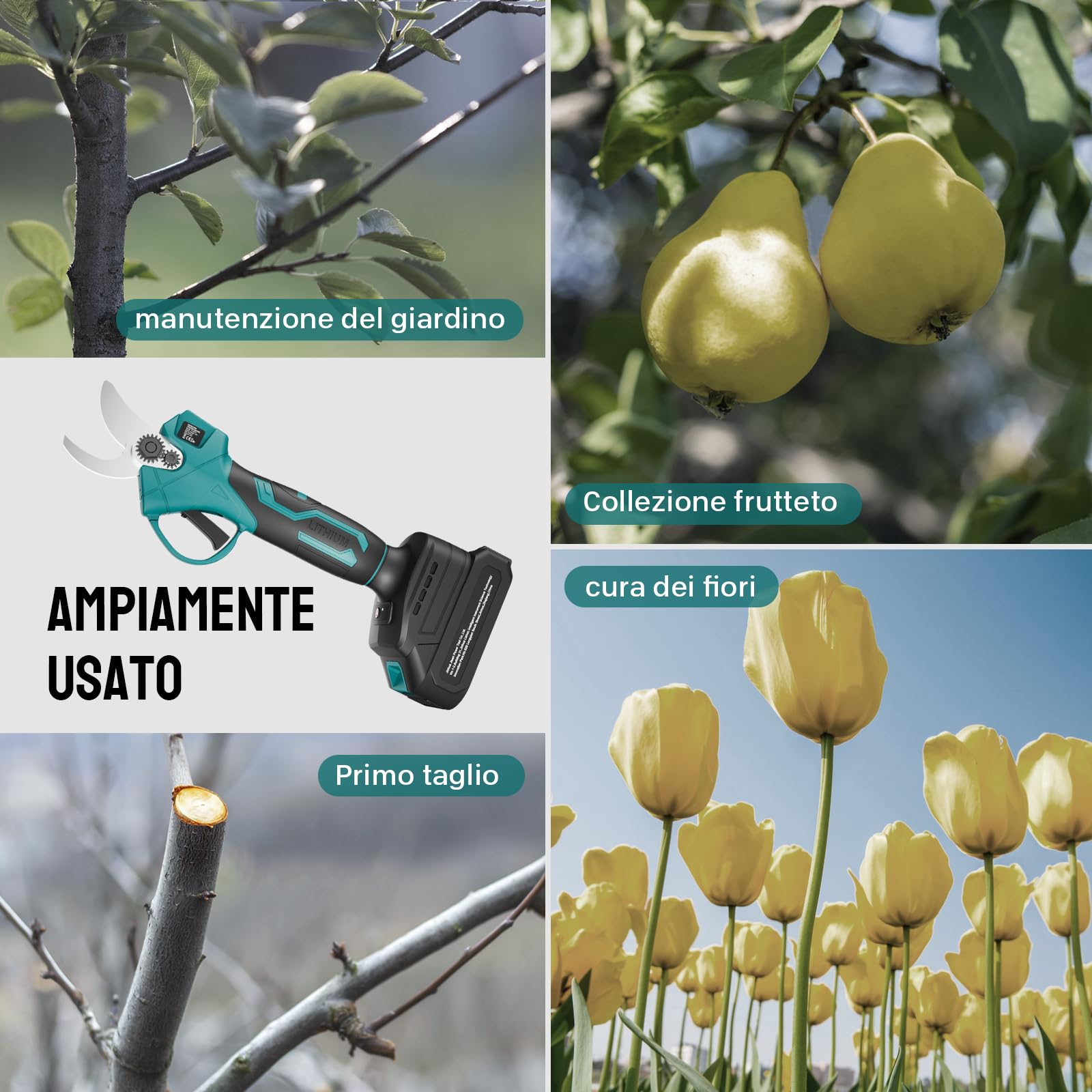 Geevorks Forbici Potatura Elettriche-30mm Cesoie Potatura Elettriche Professionali Con 2 21V/2000 mAh Batteria-Forbici a batteria da potatura per potatura per Giardinaggio Albero da Frutta Delle Viti