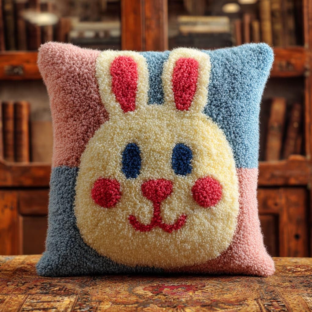 AxiangziK Latch Hook Embroidery Kit,Rabbit DIY Throw Cushion Cover 43X43Cm