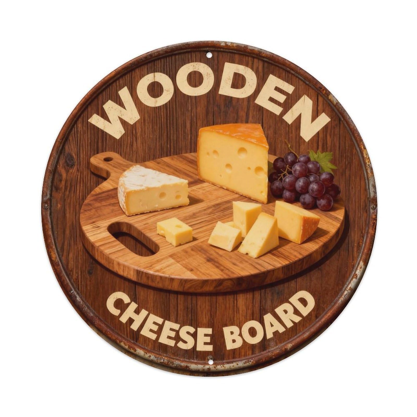 Wooden Cheese Board Metal Tin Sign Plaque