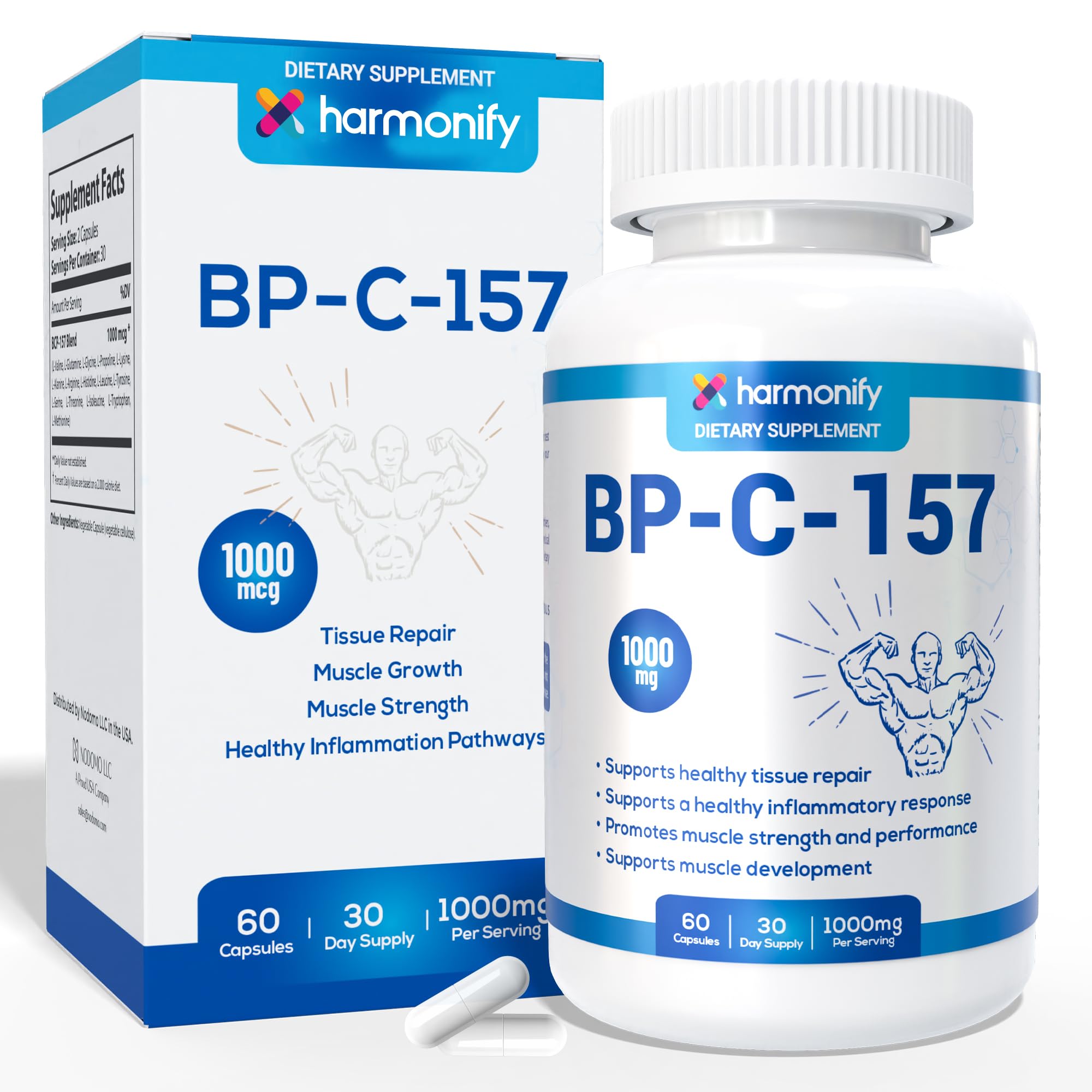 HARMONIFYBPC-157 Capsules, Muscle&Workout Recovery, 60 Cnts, Vegan, Gluten Free