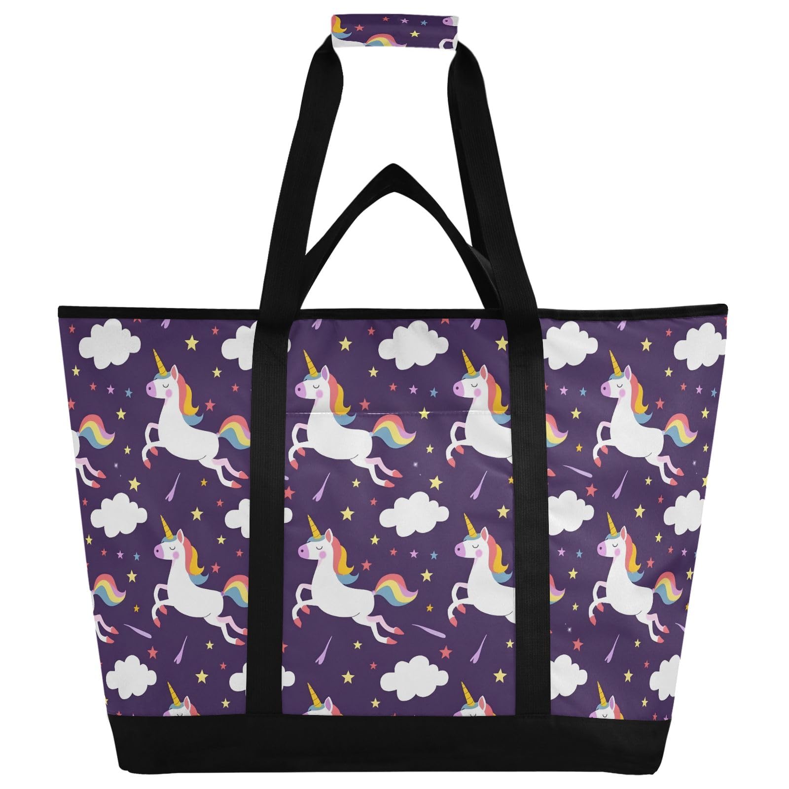 Cute Unicorns Purple Prints - Bolsa térmica térmica reutilizable con cremallera, bolsa térmica grande portátil para viajes o camping