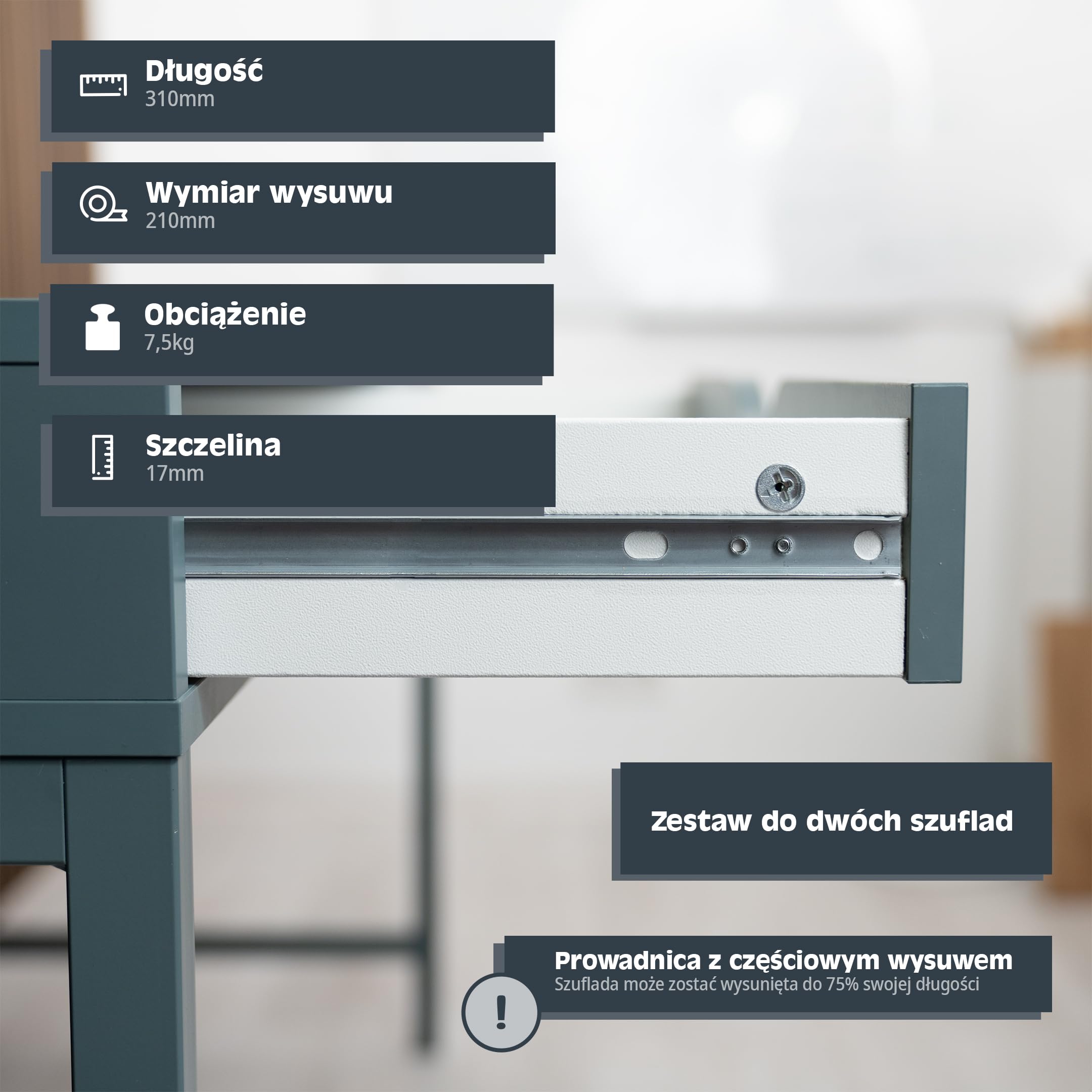 HELPMATE – Szyna do szuflady przesuwnej 27 mm - 310 mm – 2 pary | Stal ocynkowana – prowadnice szufladowe z łożyskami kulkowymi – odpowiednie do częściowego wysuwu – w tym elementy mocujące