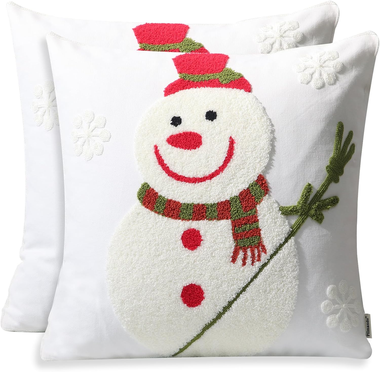 Set of 2 Christmas Throw Pillow Covers Embroidery Farmhouse Decorations Holiday Decor Throw Cushion Case for Winter Home Couch (Snowman)