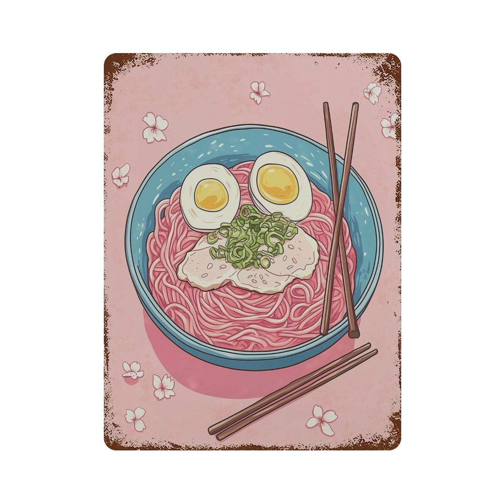 xiaoxiaoshen Ramen Japanese Food Noodle Bowl Kitchen Asian Cuisine Work Pink Aesthetic Wall Decor Art Metal Tin Poster Modern Home Decor Art Home Bar Shop Decorations Vintage Sign 40x30cm