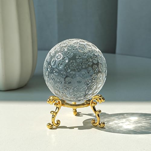 Miniatura 2 de LONGWIN Bola de golf de cristal de 2.362 in (2.4 pulgadas) con pisapapeles de bola de vidrio decorativa sólida con soporte dorado