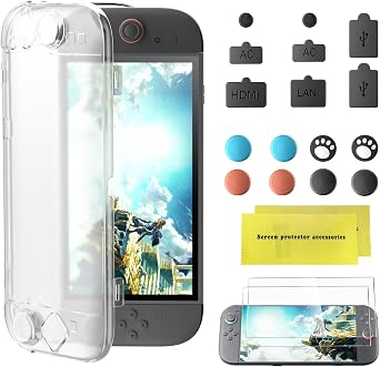 Protective Case Set with Nintend0 Switch 2, Slim Full Cover for Switch 2 | Blue Light Filter with switch 2 case, Thumb Grips for switch 2 accessories, Waterproof,Anti-Fingerprint,Includes Dust Plugs