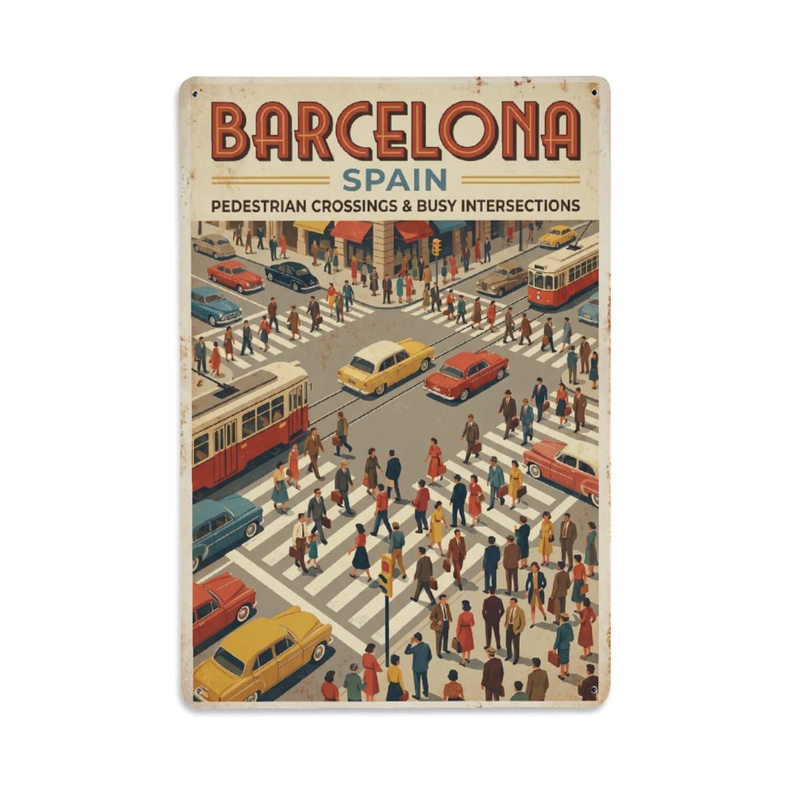 Vintage Travel Crossings Spain Pedestrian Metal Tin Sign