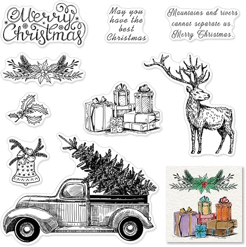 Sellos transparentes para árbol de Navidad para hacer tarjetas y decoración de álbumes de fotos, palabras de felicitación de Navidad, sello de