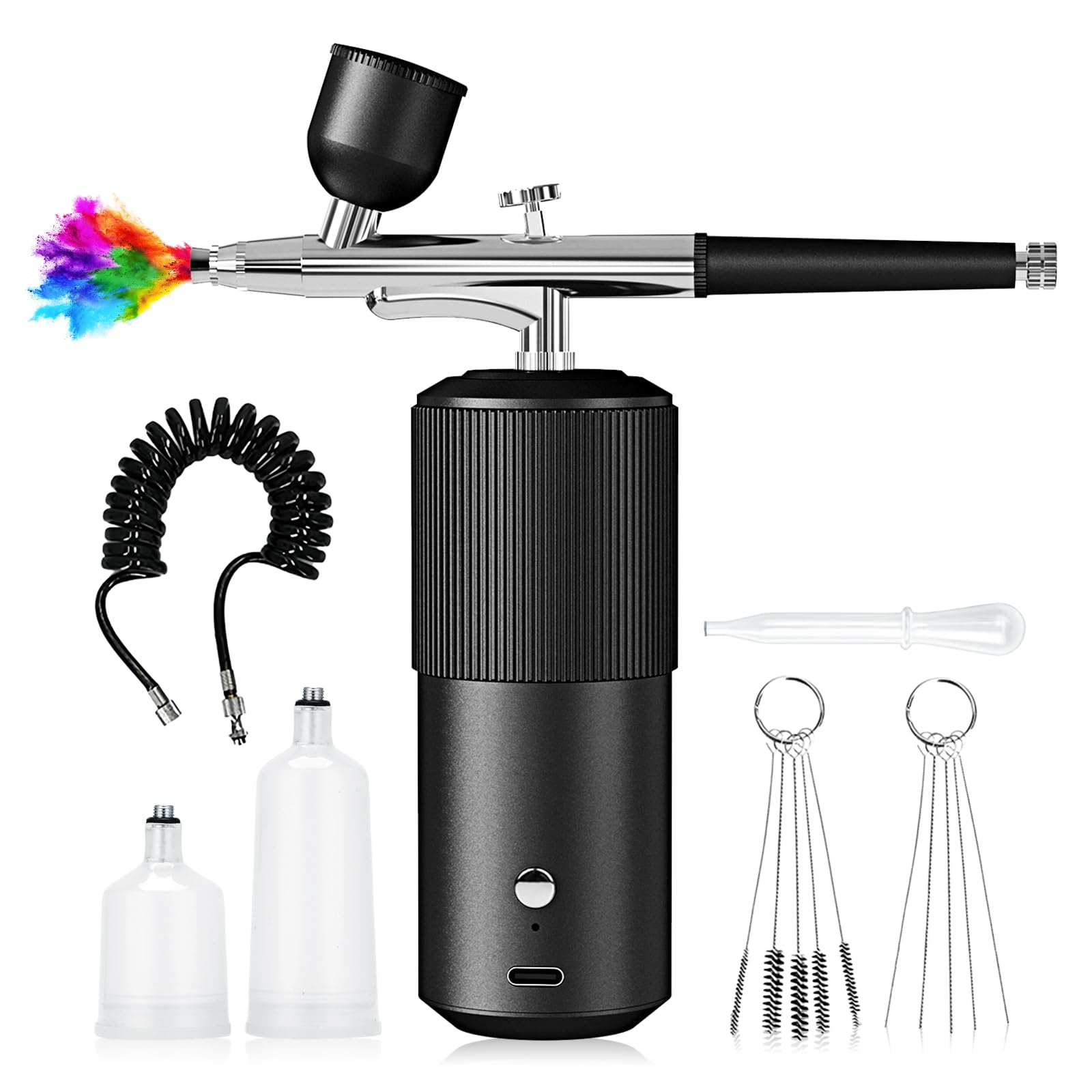 Set Aerografo, Kit Aerografo, Set Aerografo Senza Fili, Aerografo Con Compressore USB Ricaricabile, Kit Aerografo Con Compressore Per Pittura Di Modelli, Trucco, Barbiere, Decorazione Di Torte (Nero)