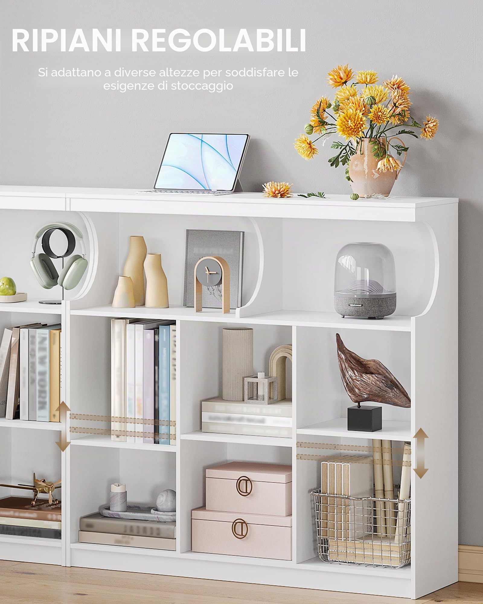 Hzuaneri Libreria, 8 Cubi Bianco Scaffale Autoportante Scanalature con U, Libreria da Parete, Scaffale Portaoggetti per Soggiorno, Ufficio, Studio, 30 x 100 x 100 cm, Bianco, BC33203X