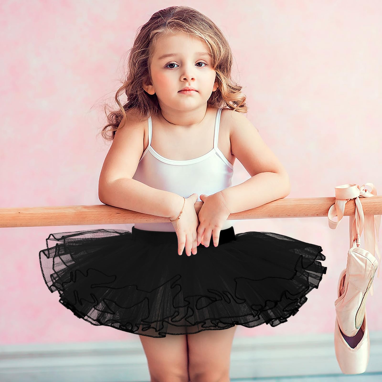 Bezioner Girls Tutu Skirts,Ballet Dance Skirts for Kids,4 Layers Tulle Dress Up for Toddler Girls: 7-9 Years Black