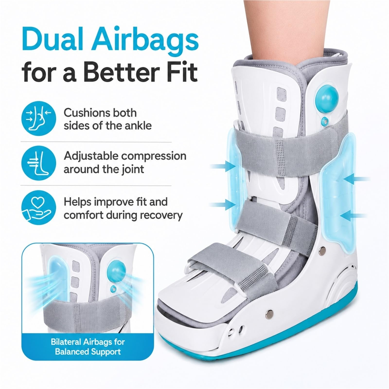 Bota Walker Ortopédica Inflable para Fractura de Pie y Esguince de Tobillo Bota Médica para Inmovilización de Tendinitis de Aquiles y Recuperación Postoperatoria(S)