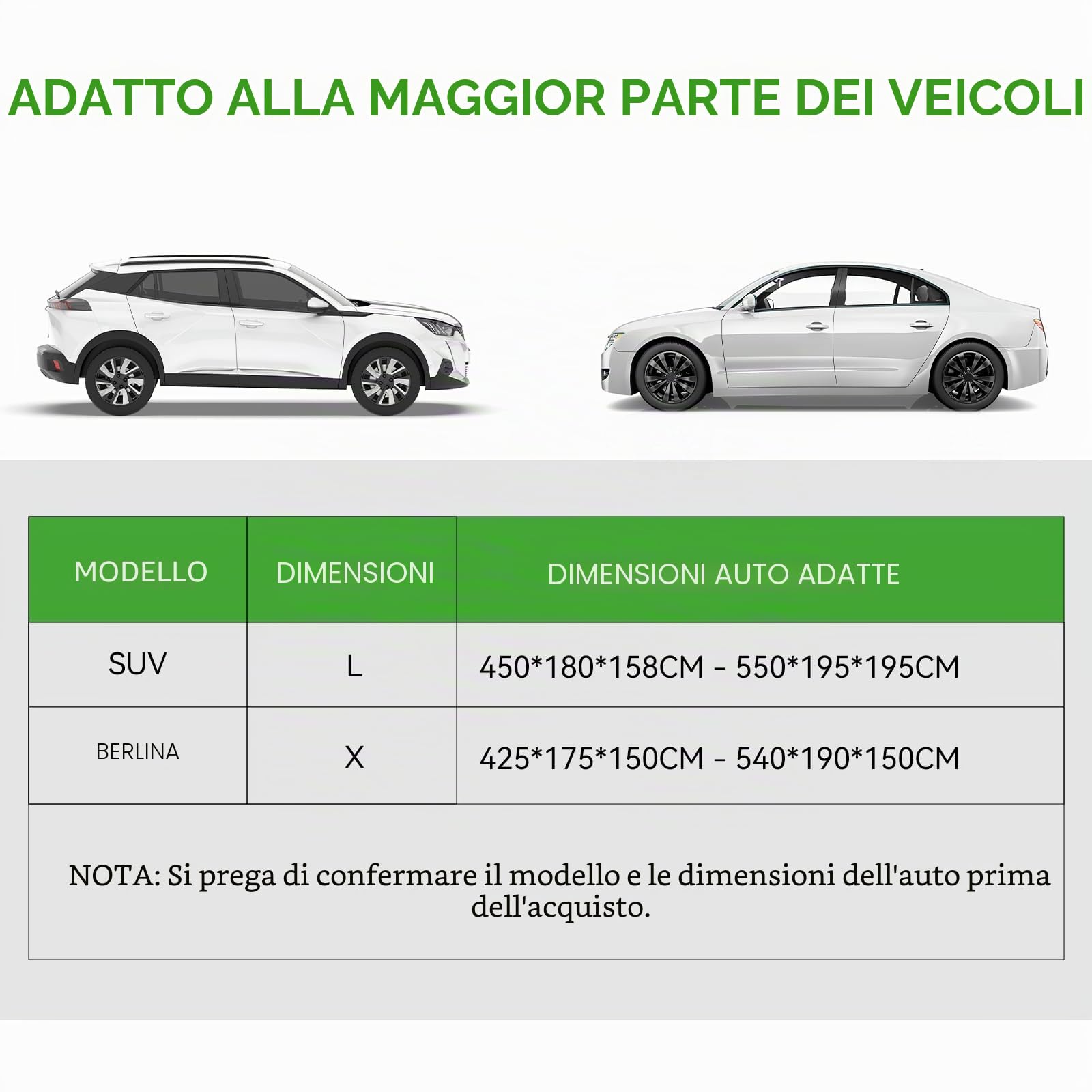 Ninonly - Copertura auto impermeabile, traspirante, protezione sole, pioggia, polvere, raggi UV, per parabrezza nero (SUV fino a 4,5 - 5,5 m)