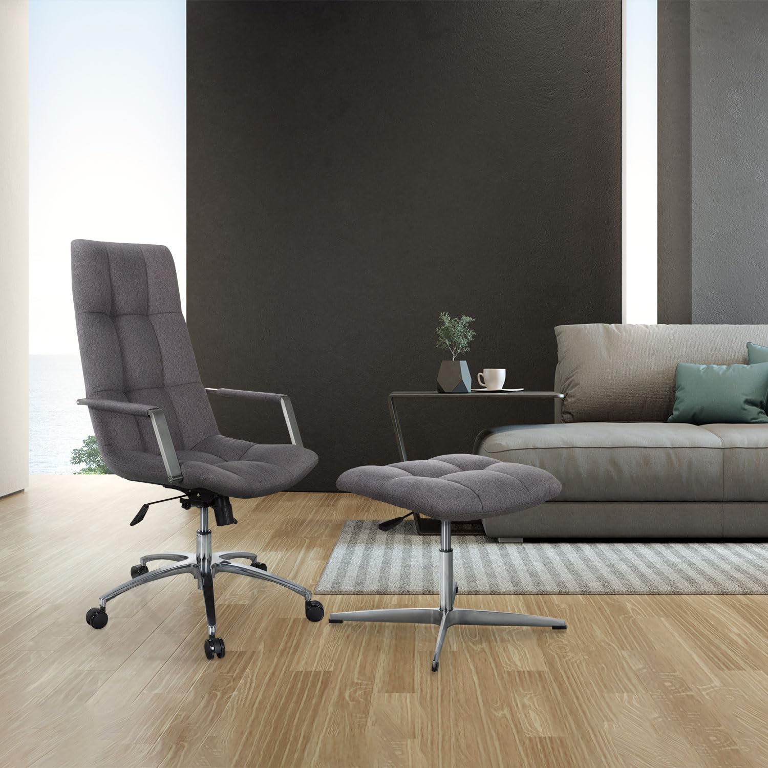 hjh OFFICE 670934 Tabouret élégant avec Un Design rétro SARANTO Gris Tissu, Pouf Salon, Tabouret Bas, réglable en Hauteur