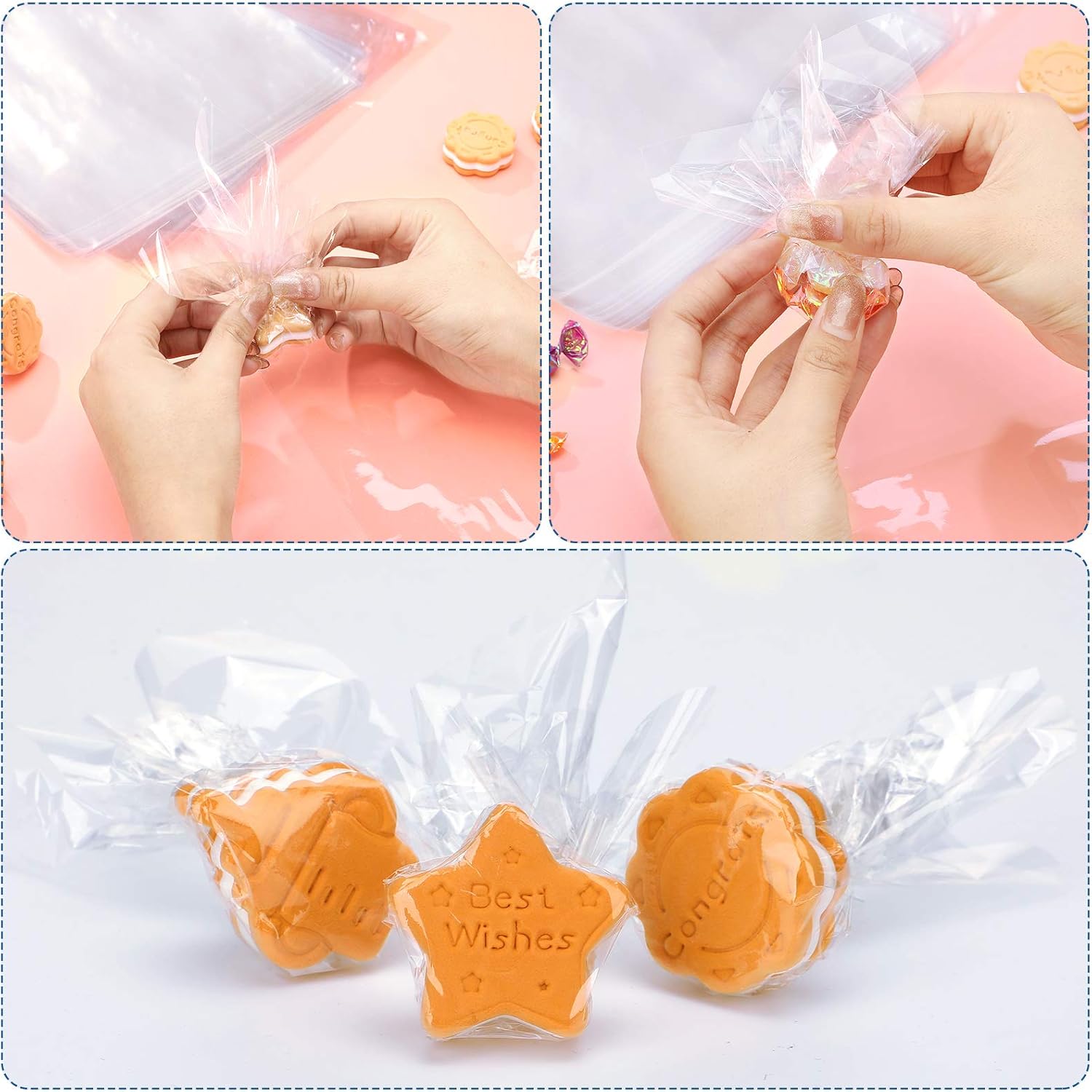 Outus 104 Pieces Cello Sheets Cellophane Wraps for Gel Light Filter DIY Arts Crafts Decoration Plastic Sheet (Clear,7.5 x 7.5 Inch)