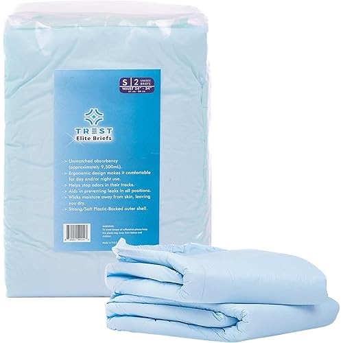 TREST Elite Briefs for Men and Women, Overnight Diapers for Incontinence, Elite Absorbency, Comfortable, Odor Neutralizing and Secure Fit with 2 Wide Tabs - Blue, Small (Pack of 2)