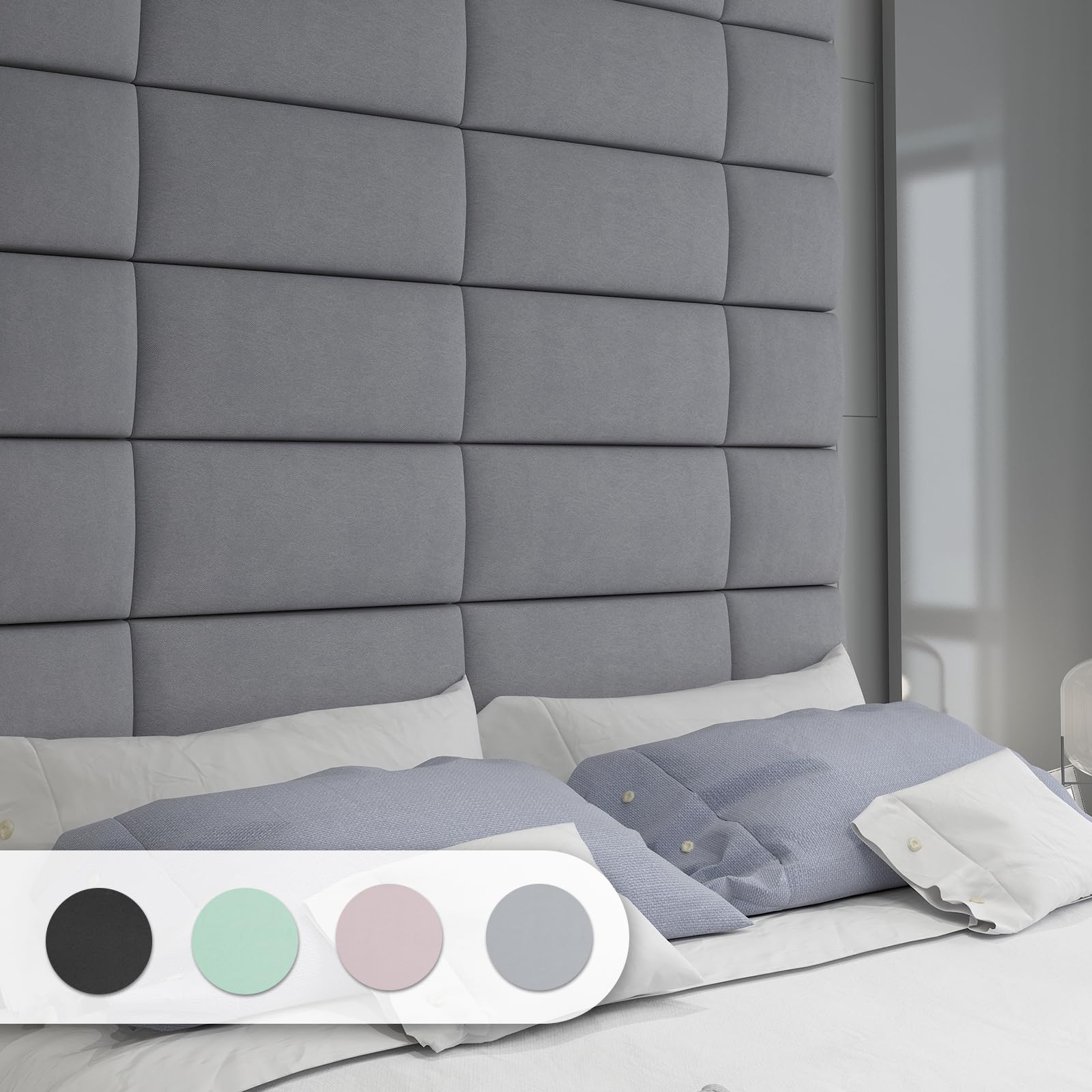 Art3d Testiera imbottita da parete per letto singolo, pannelli 3D insonorizzati, colore grigio, confezione 6 pezzi 60x24 cm