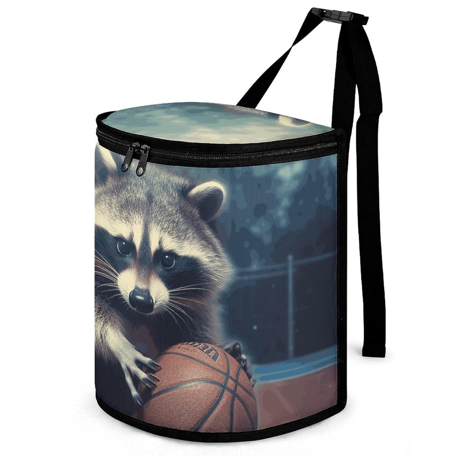 Hanging Car Trash Bag Funny Raccoon Basketball Printed Car Garbage Storage Bag Leakproof Car Trash Can Portable Garbage Storage Bags