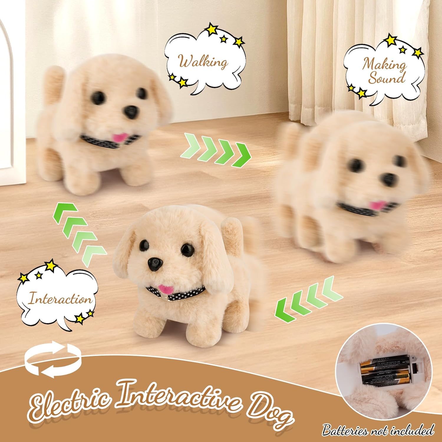 Dog Plush - Walking Dog Plush Toys, Electronic Interactive Stuffed with Turtle Backpack, Cute Puppy Stuffed Animals Gifts for Kids Boys Girls