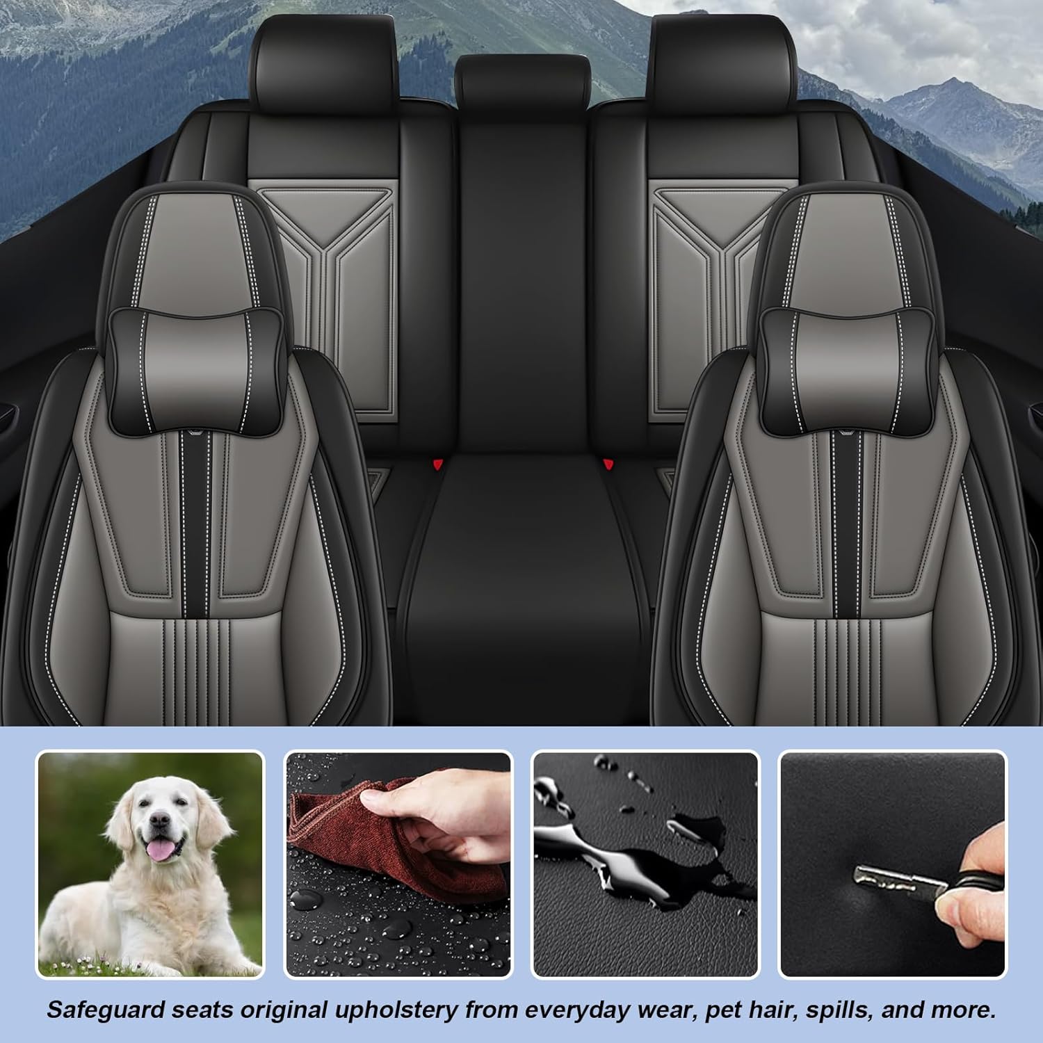Upgraded Car seat Covers for Toyota Sienna 2007-2026, Full Wrap Vehicle Seat Cover, Wear-Resistant Front and Rear Full Set Seat Protectors with Pillows (Luxury 5 Seats, Black&Gray)