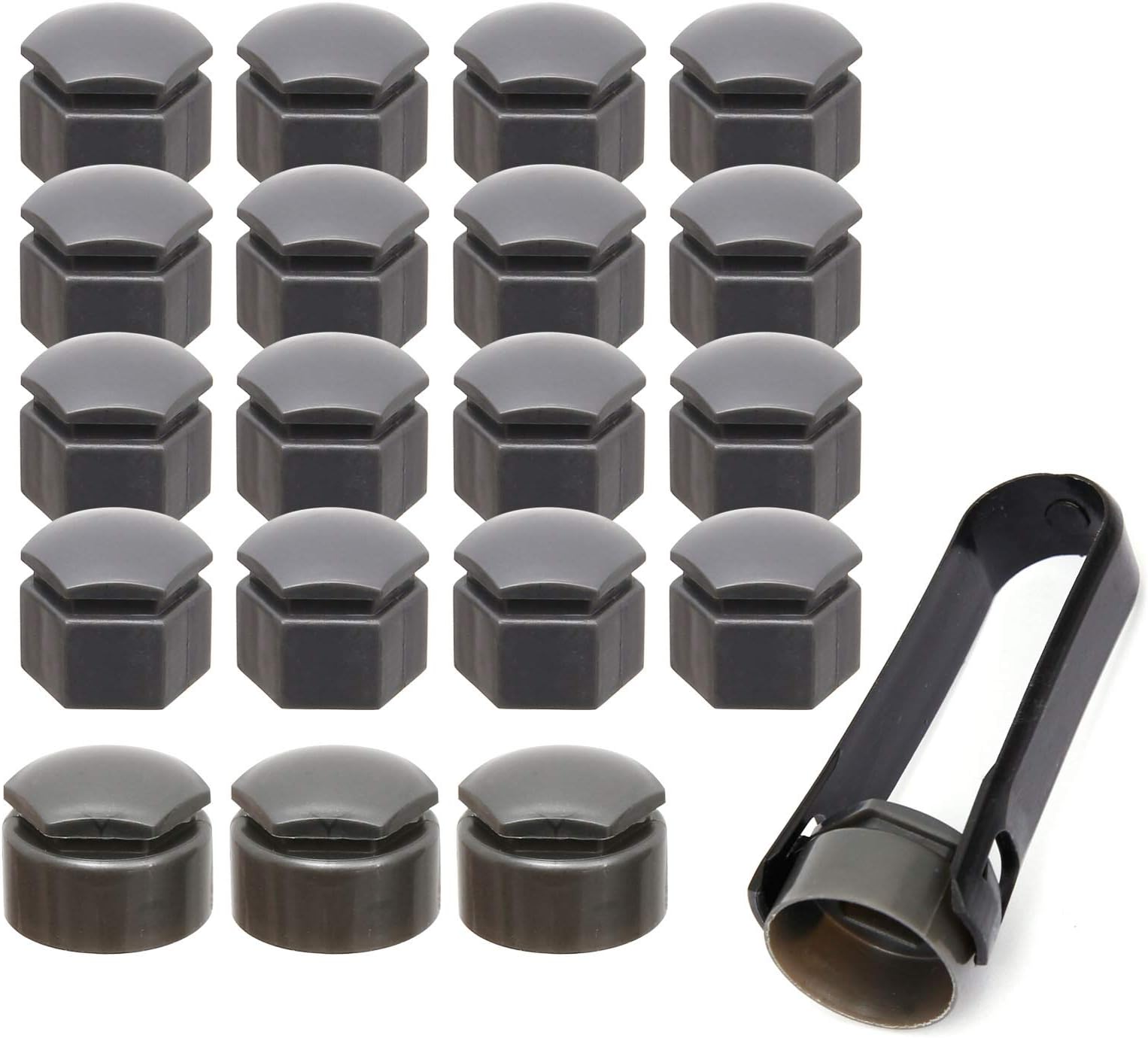 SurePromise 17mm / 19mm Hex Wheel Bolt Nut Cap Covers 16 Standard Ones + 4 Locking Ones plus Removal Tool Universal Grey For Any Cars (Grey, 19mm)