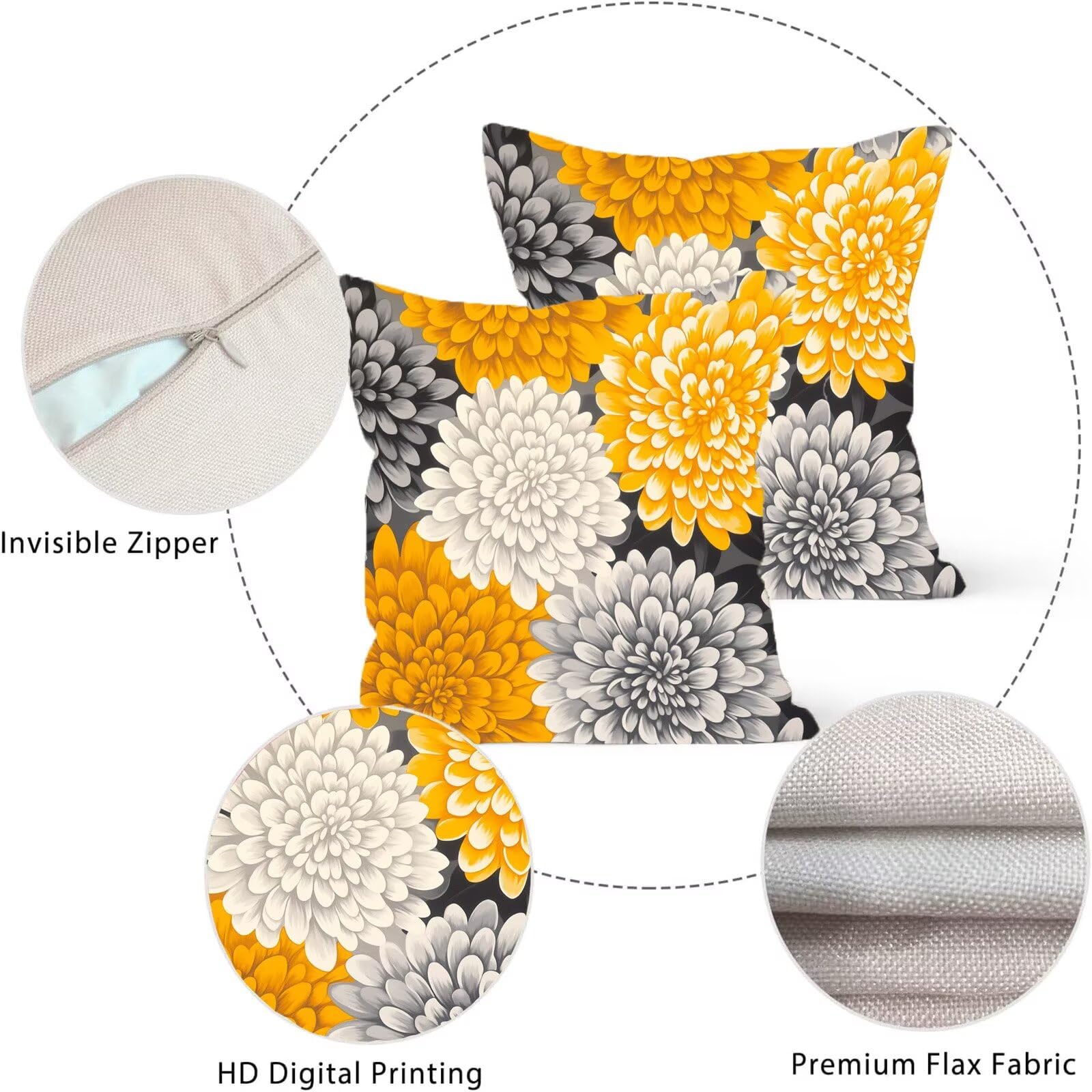 Housse Coussin 60x60 cm Lot de 4 Couleur Coussin Exterieur Impermeable lin Automne Carré Taie Oreiller Imprimé Recto Verso Oreiller Decoratif pour Salon Canape Lit Jardin été Decoration Maison X-744