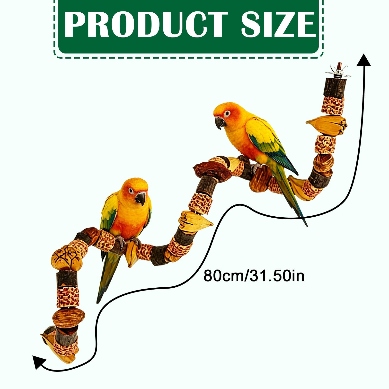 Giocattolo per pappagallo ondulato, 80 cm, accessorio per gabbia per uccelli, scala in multimateriali (pannocchia, legno di mango, ananas, legno di pesca, legno di mela), divertimento per pappagallo e
