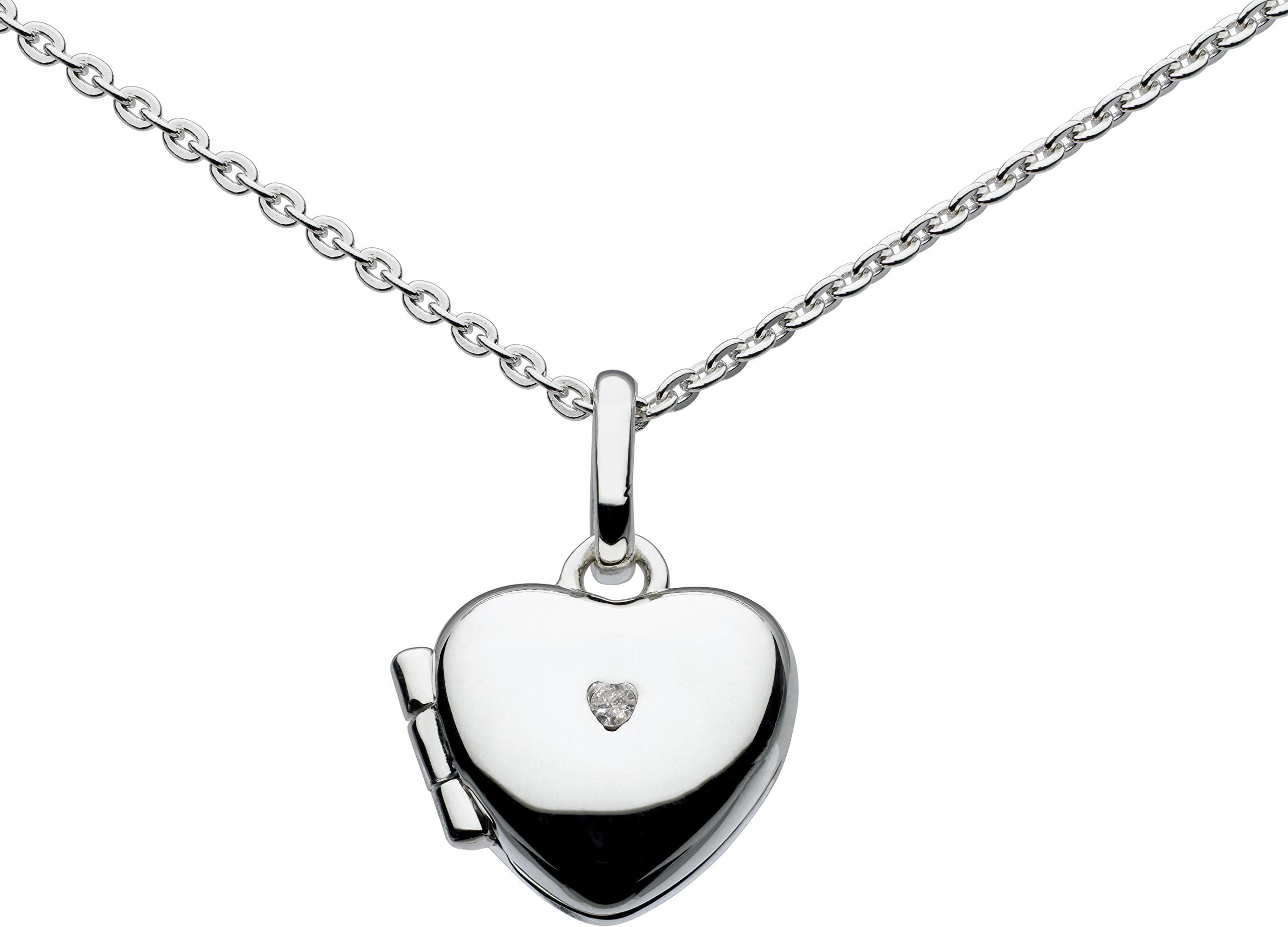 Kit Heath Girl's Sterling Silver Dinky Diamond Heart Locket Necklace of Length 14 inch