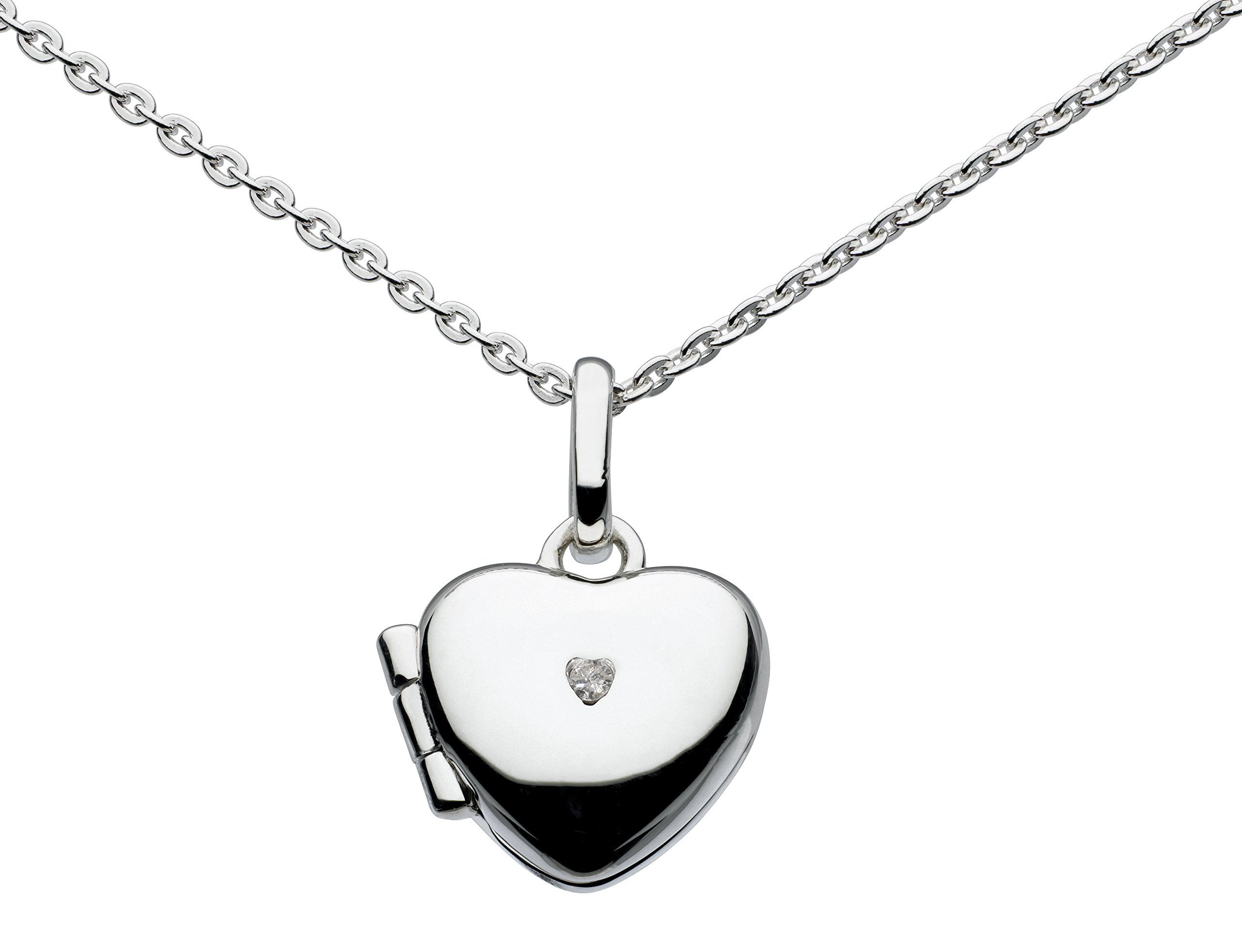 Kit Heath Girl's Sterling Silver Dinky Diamond Heart Locket Necklace of Length 14 inch