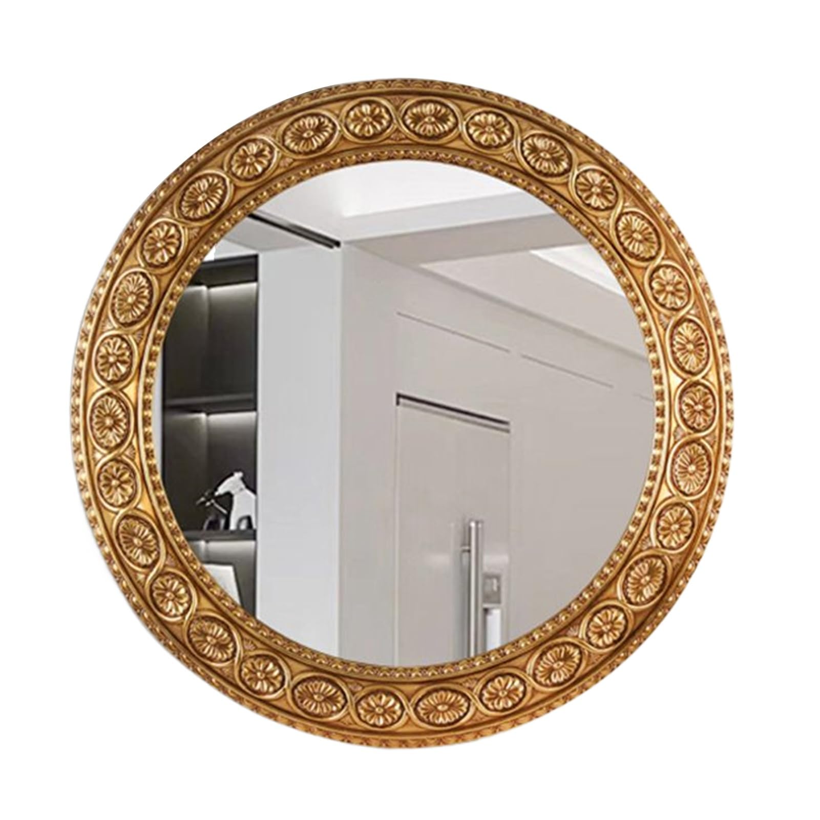 金ペイント仕上げの円形ミラー　スペイン　ビンテージ　アンティーク絵画 Amazon.com: Antique Gold Round Wall Mirror, Vintage Carved