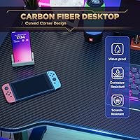 Vista 42 de PayLessHere Mesa de juego de 39 pulgadas Azul Escritorio para computadora en forma de Z con marco de acero, gancho para auriculares, pies