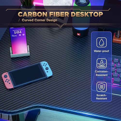 Miniatura 4 de PayLessHere Escritorio para juegos de 47 pulgadas, escritorio para computadora en forma de T, mesa de juegos estilo carreras con soporte para tazas