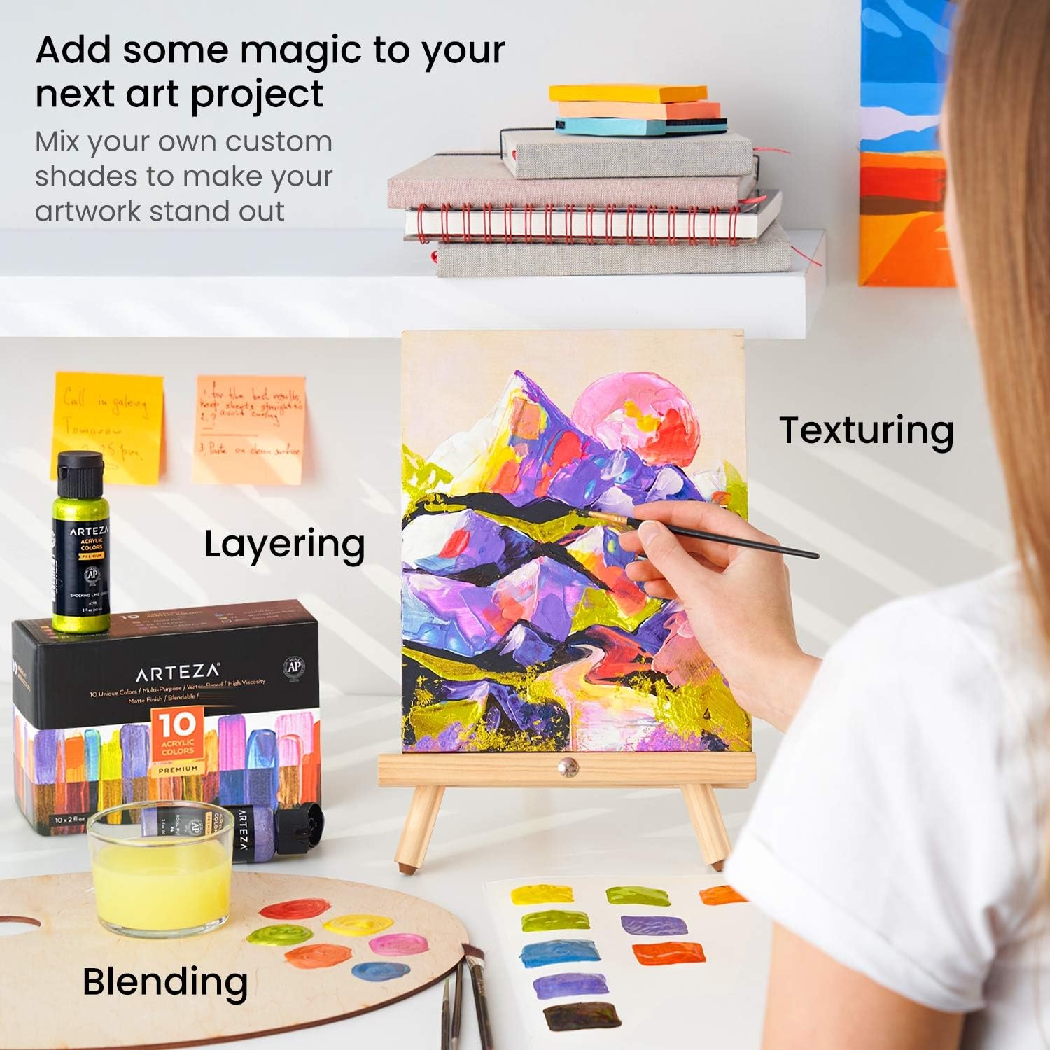 ARTEZA Set de peinture acrylique irisée, flacons de 60 ml, 10 couleurs caméléon, peinture chatoyante à haute viscosité, à base d'eau, mélangeable, pour toile, bois, roches, tissus