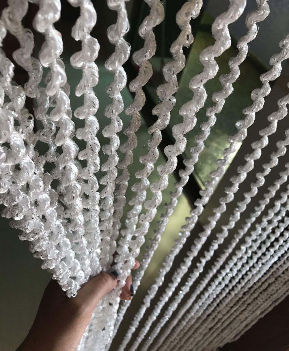 39’’x78’’ Door String Spiral Curtain Rare Flat Thread Fringe No Convolved Window Panel Room Divider Fashion & Creative Decorative Strip Tassel (White)