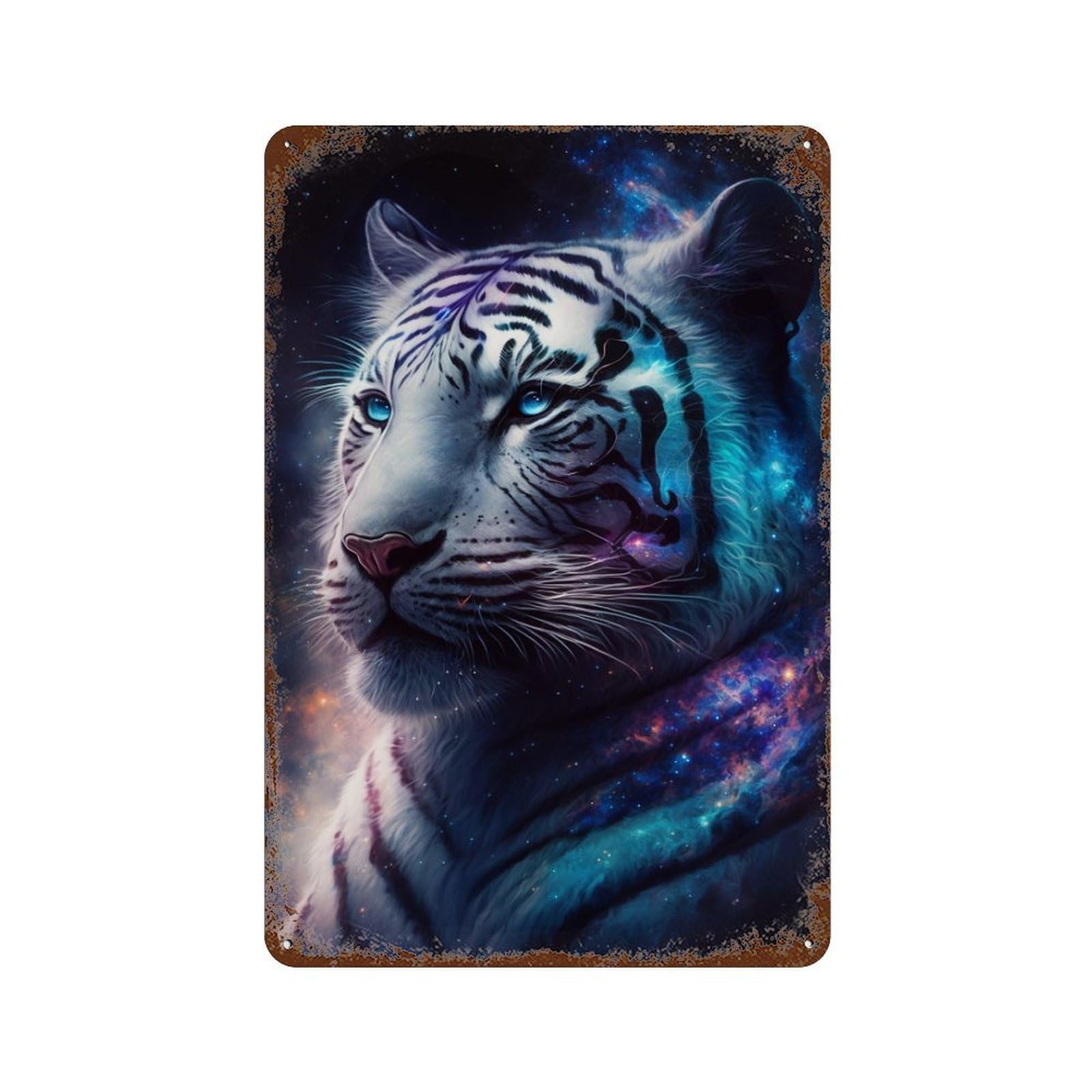 Cosmic Tiger Portrait-15 Rust Effect Tin Sign 11.8"x7.9", Industrial Home Decor for Garage, Pub Or Kitchen