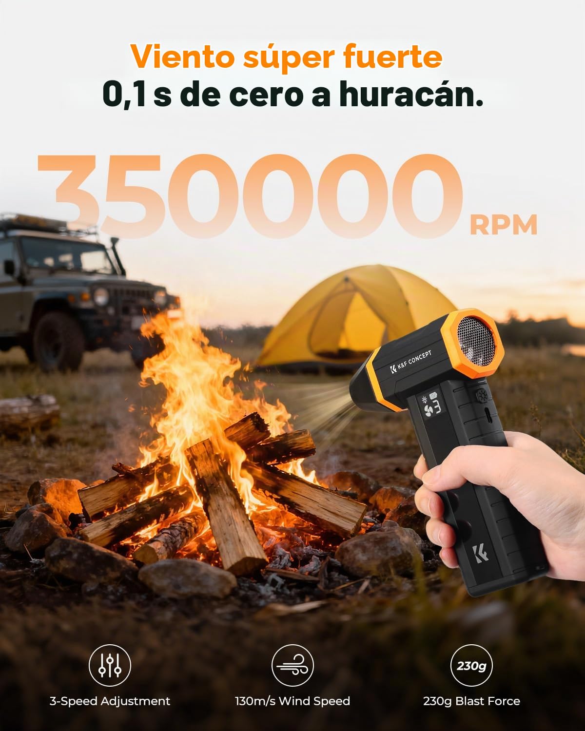 K&F CONCEPT 2 en 1 Soplador de Aire Potente con Aspirador, 350.000 RPM | Pantalla LED, Depósito, 5 Boquillas y Motor sin Escobillas, Aire Silencioso para Cámara, PC, Teclado, Exterior y Hogar, BS400