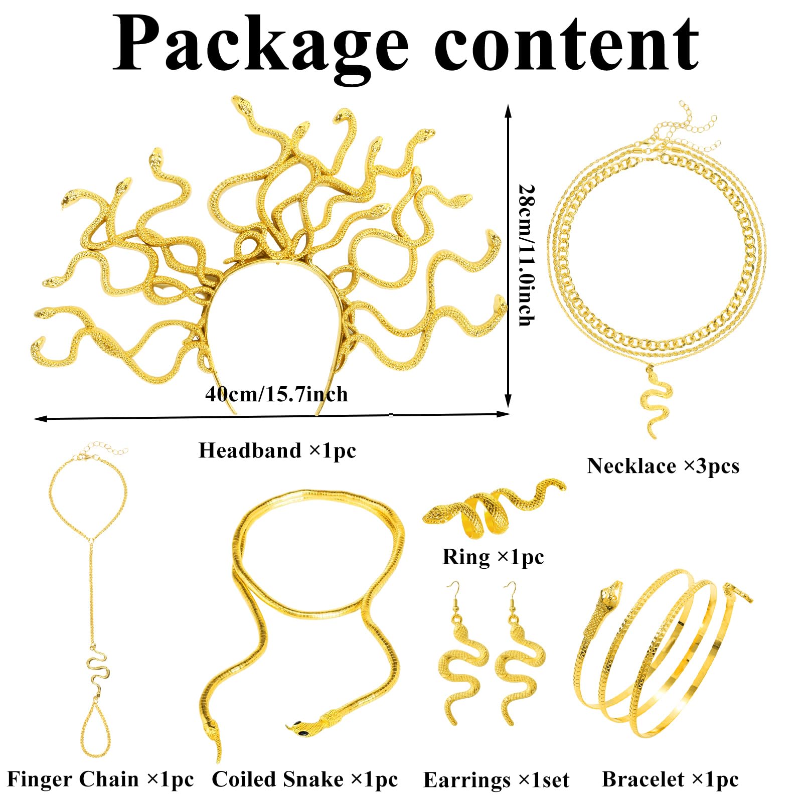 HarnyLoom Medusa Snake Headband Costume Medusa Headpiece Set Women Snake Gold Headband Necklace Ring Choker Chain Headpiece for Carnival Party Cosplay Accessories - Image 2