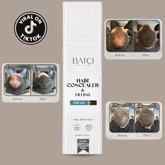 Batc Hair Concealer & Filling Cream for Bald Spots & Thinning Hair Waterproof, Sweat-Proof Scalp Coverage Natural Root Touch-Up Cream for Men & Women 1.69 Fl Oz 50 ml